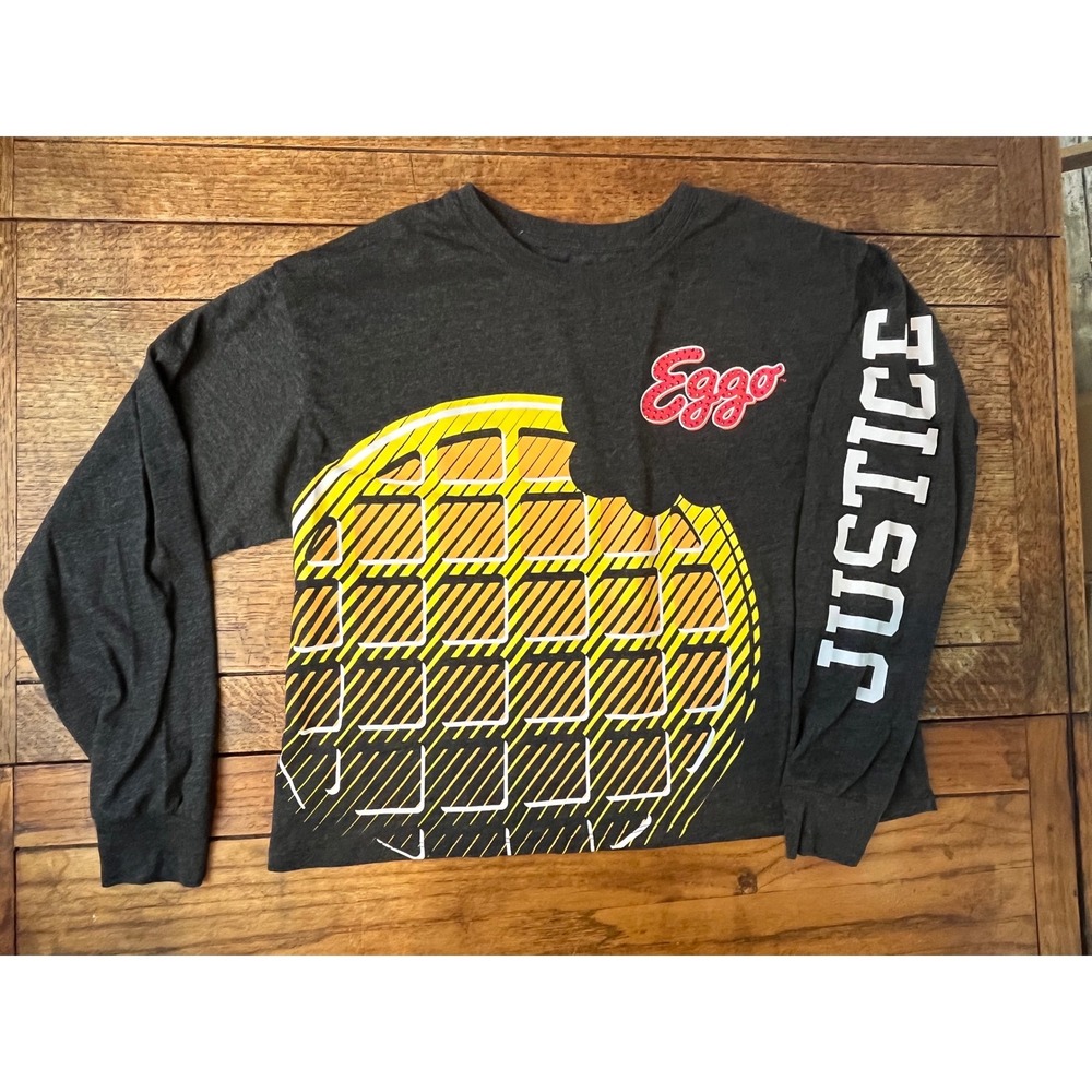Justice Eggo Waffles black long-sleeve cotton T-Shirt Size Large L